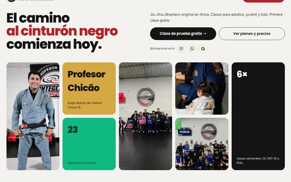 Portal de alumnos de Integração Arica, dojo de jiu-jitsu en Arica — desarrollado por Digitaliza Todo